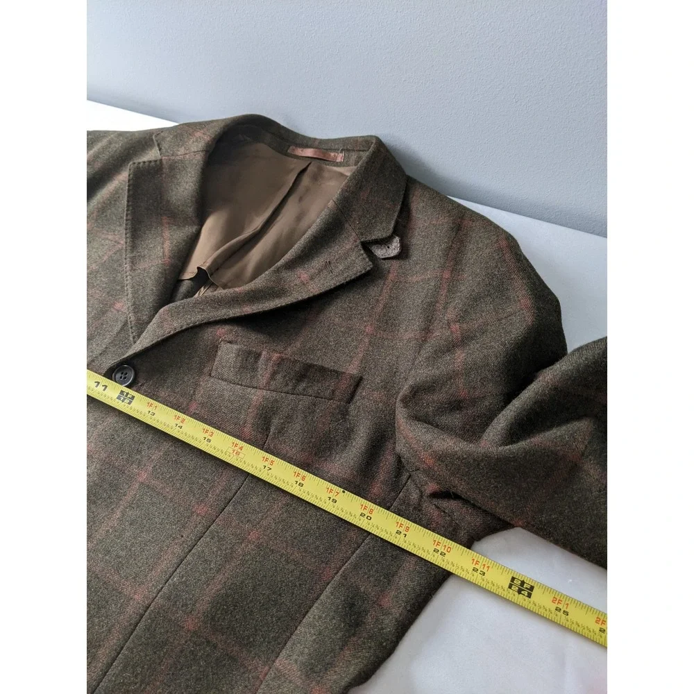 Hackett London Sport Coat Blazer 44R Wool Cashmere Silk Elbow Windowpane Patches